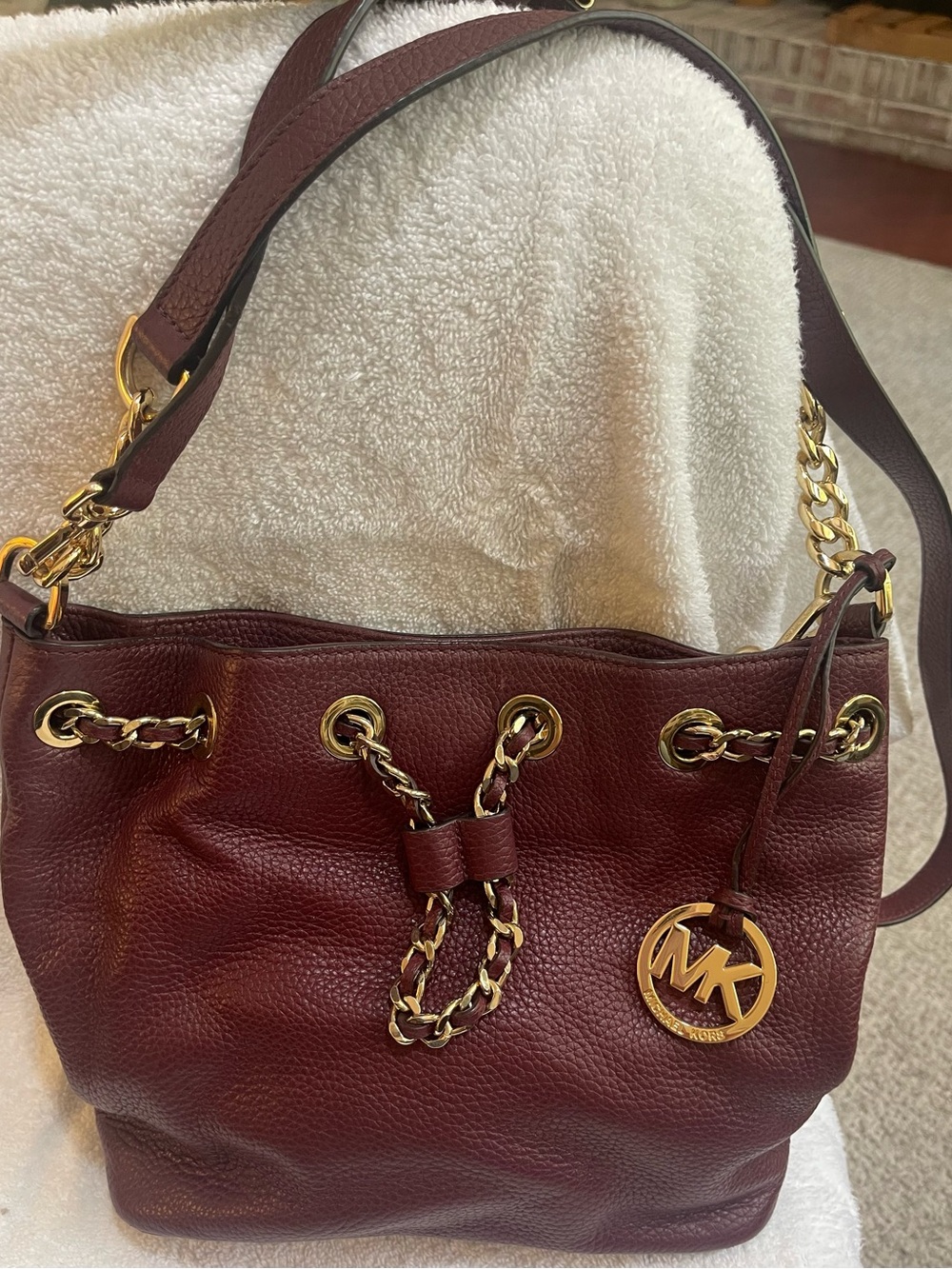 Michael Kors Deep Wine Leather Shoulder Bag with Gold Hardware